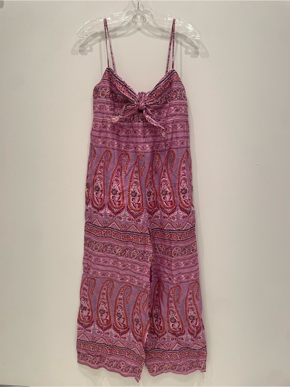 Women’s Pink Paisley Jumpsuit with Tie Front